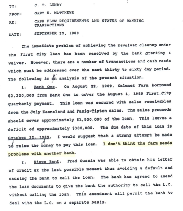 Gary Matthews "Doomsday Memo" dated September 20, 1989.