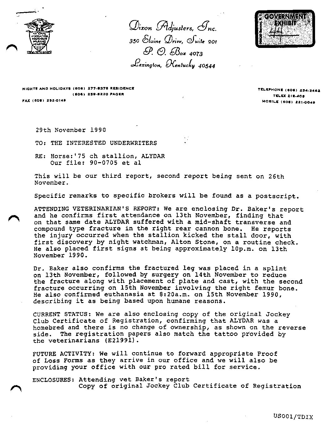 Dixon's report dated November 29, 1990.