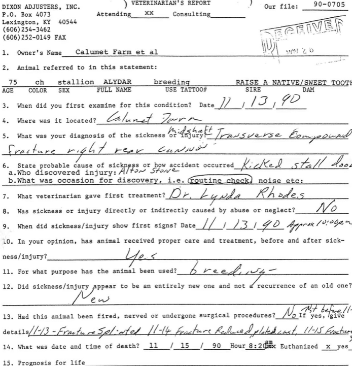 Dr. William Baker's report dated November 23, 1990.