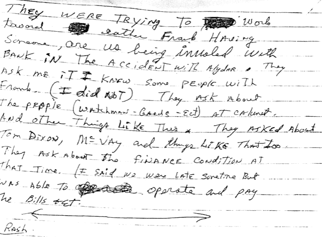 Lundy's handwritten notes seized upon arrest.